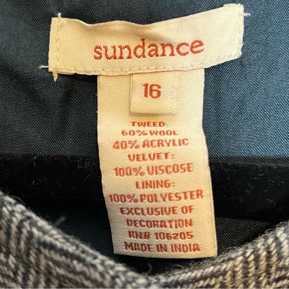 SUNDANCE Herringbone gray/dark teal blazer w/velour, appliqué & beading size 16 - Picture 6 of 6